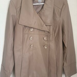 Worthington Genuine Lambskin Leather Jacket Taupe Double Breasted Women’s L